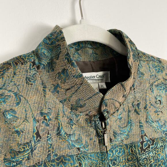 VTG Coldwater Creek Tapestry Jacket LP Green Floral Shimmery Boho Fairy Grunge - Picture 7 of 16